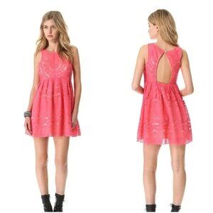 Free People Rocco coral peach lace open back Dress Size 0
